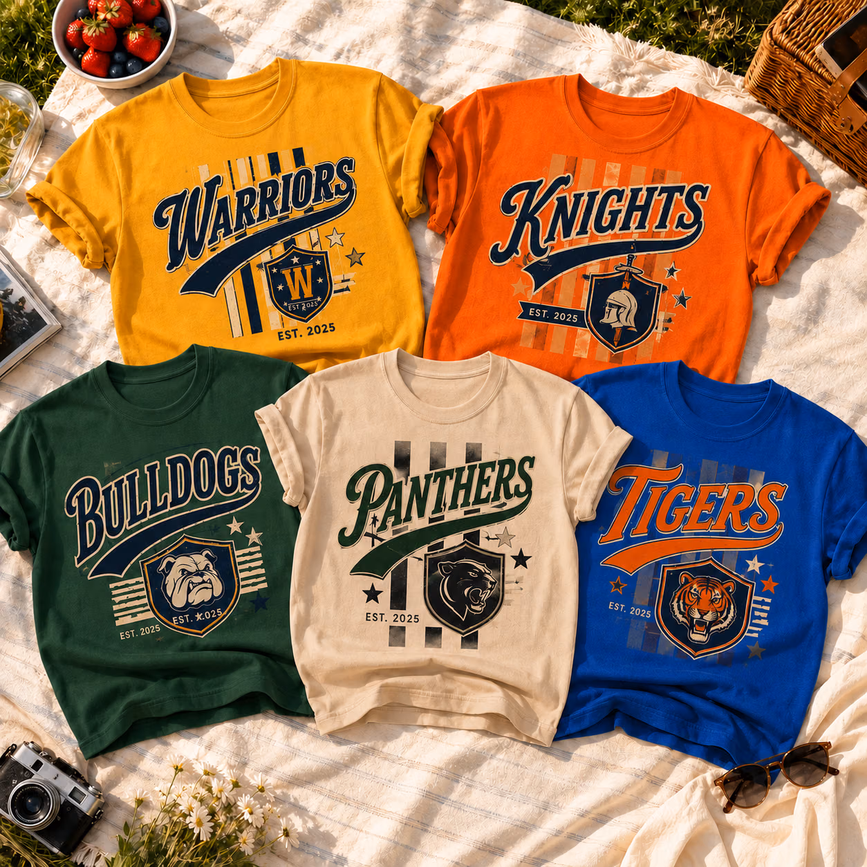 Custom College T-Shirt - Vintage Shield Mascot School Spirit Tee
