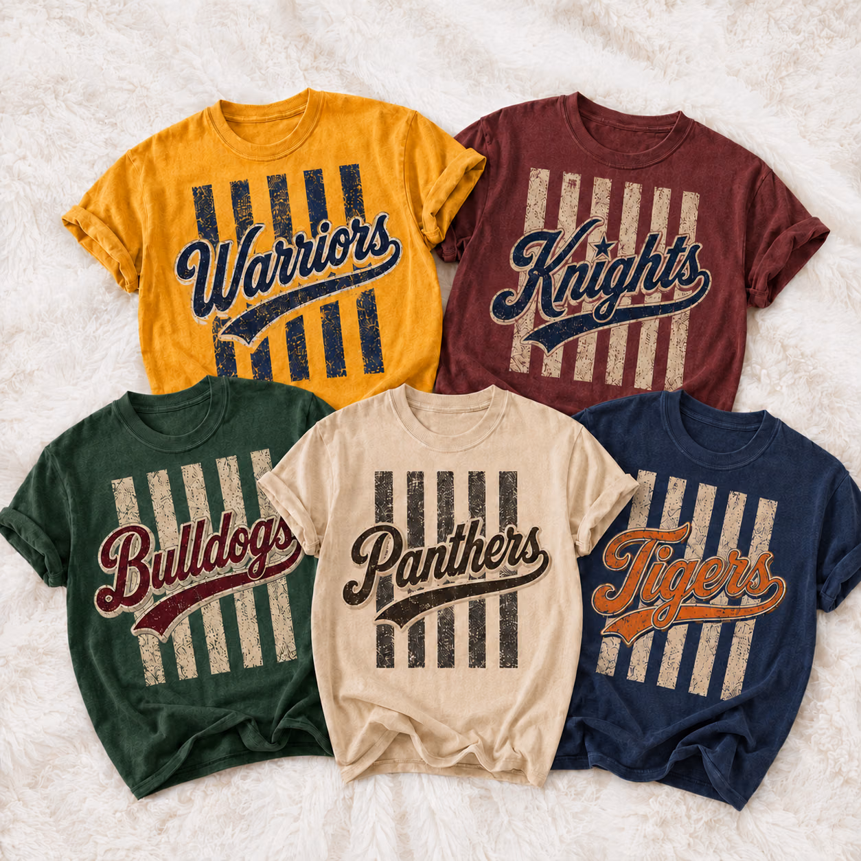 Custom College T-Shirt - Vintage Striped Mascot School Spirit Tee