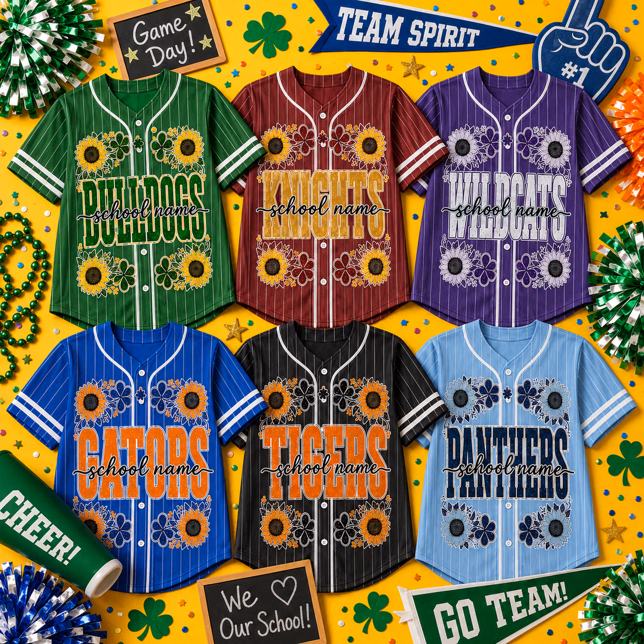 Custom Floral Game Day Baseball Jersey - Personalized School Spirit Shirt