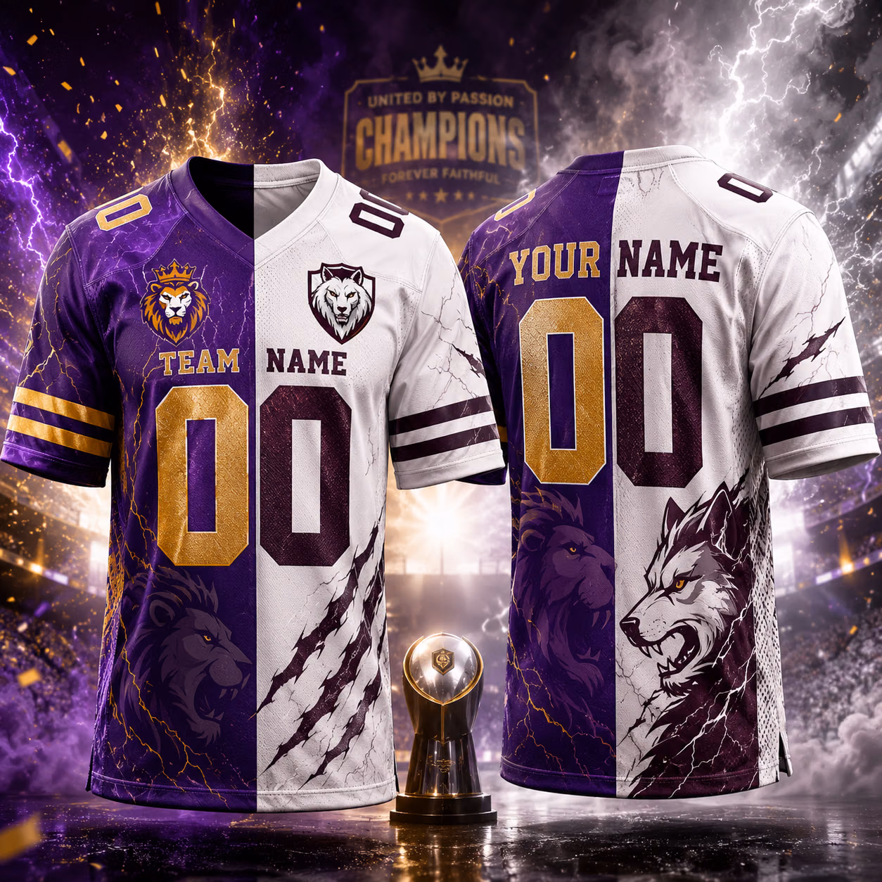 Custom Football Jersey - Personalized Split Lion Wolf Game Day Shirt