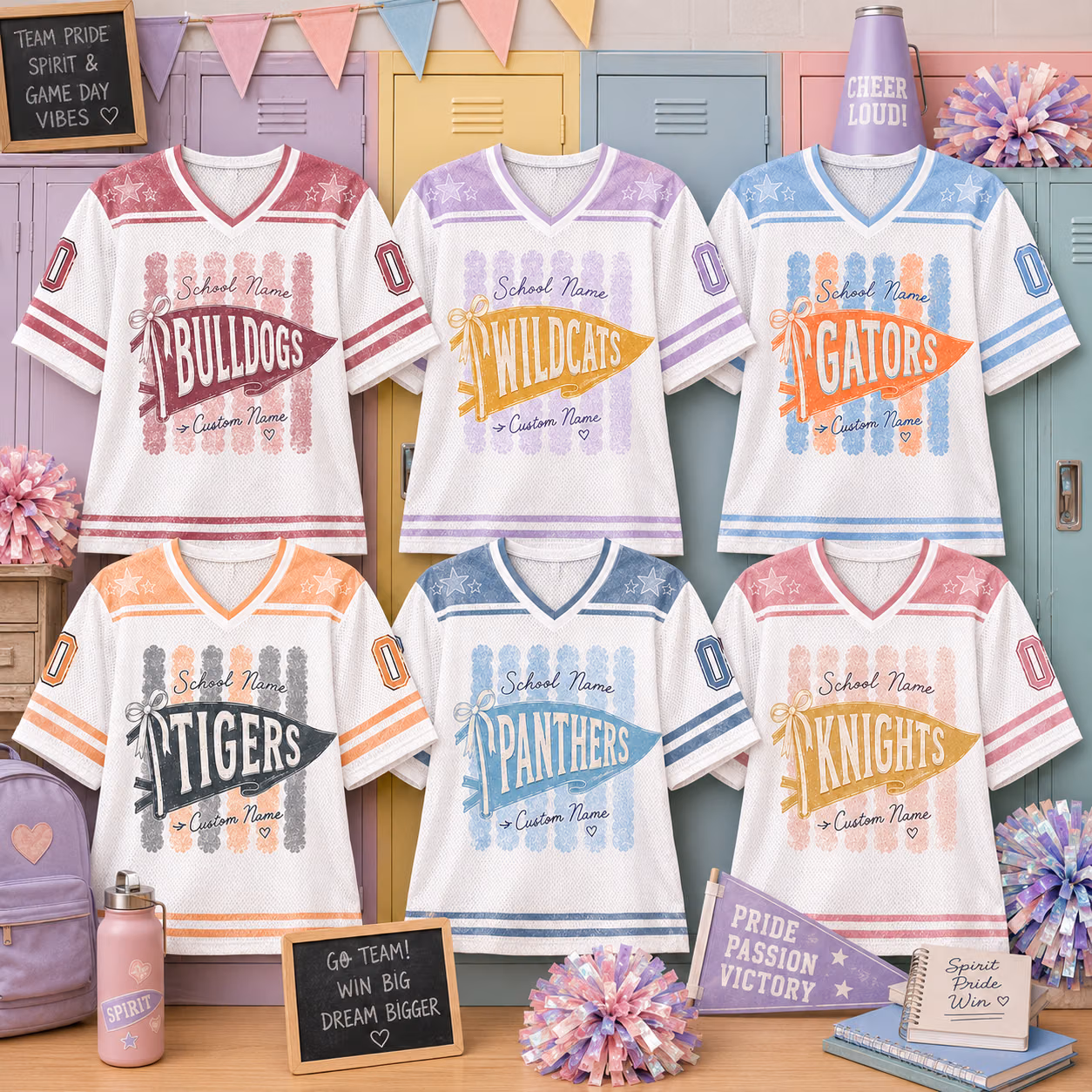 Custom College Football Jersey - Personalized Pastel Bow Pennant Shirt