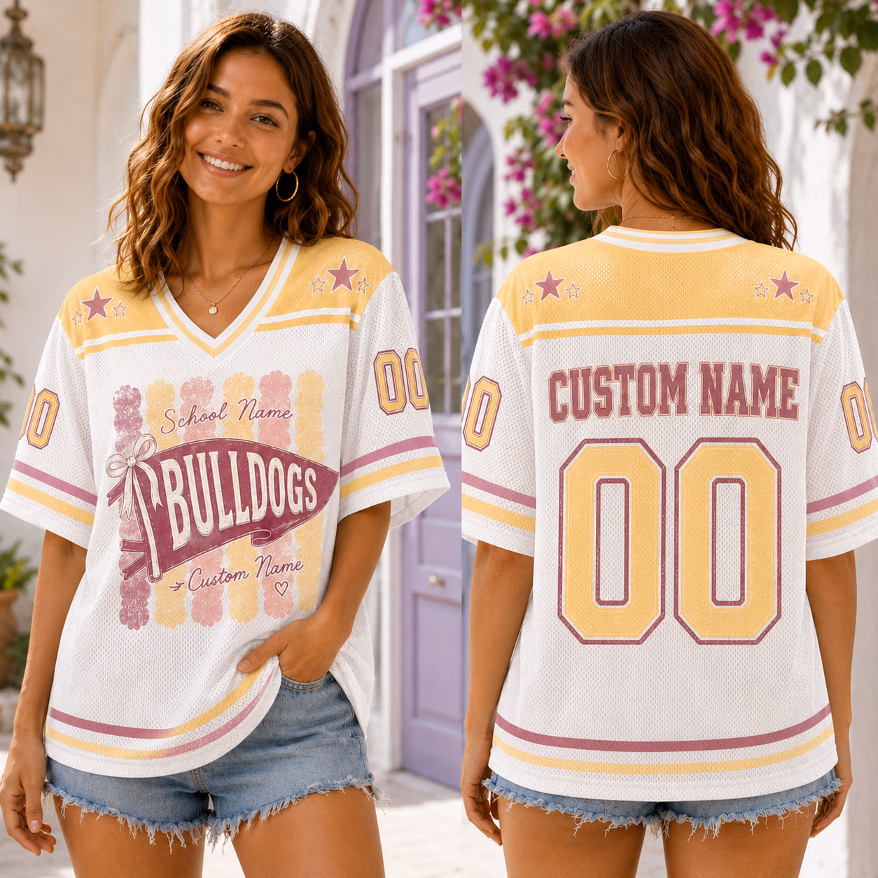 Custom College Football Jersey - Personalized Pastel Bow Pennant Shirt 4 Custom College Football Jersey - Personalized Pastel Bow Pennant Shirt - Image 4