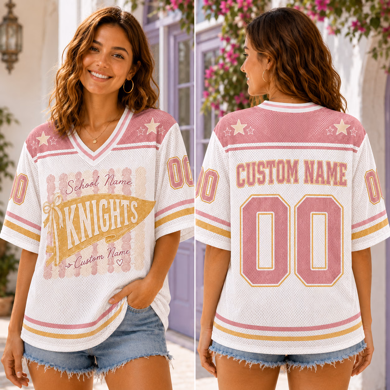 Custom College Football Jersey - Personalized Pastel Bow Pennant Shirt 9 Custom College Football Jersey - Personalized Pastel Bow Pennant Shirt - Image 9