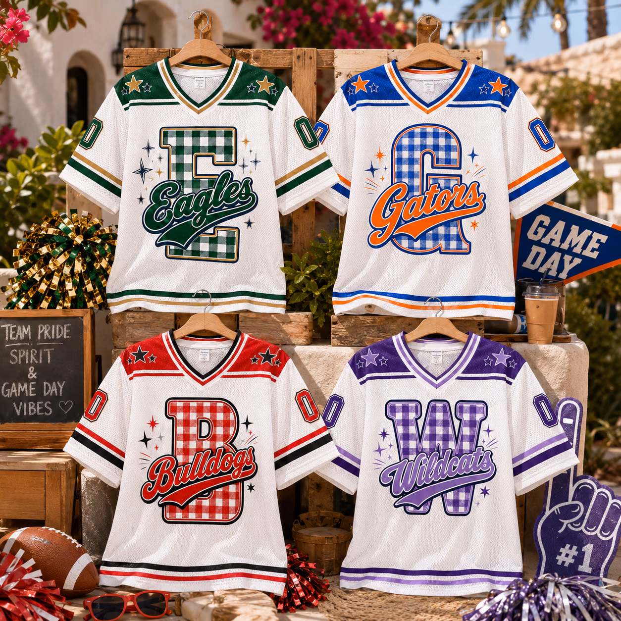 Custom Letter Mesh Football Jersey - Personalized Mascot Game Day Shirt