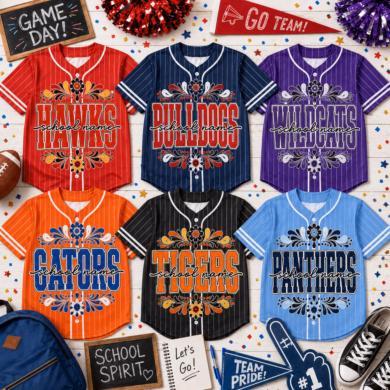 Custom Mascot Game Day Baseball Jersey - Personalized School Name and Number