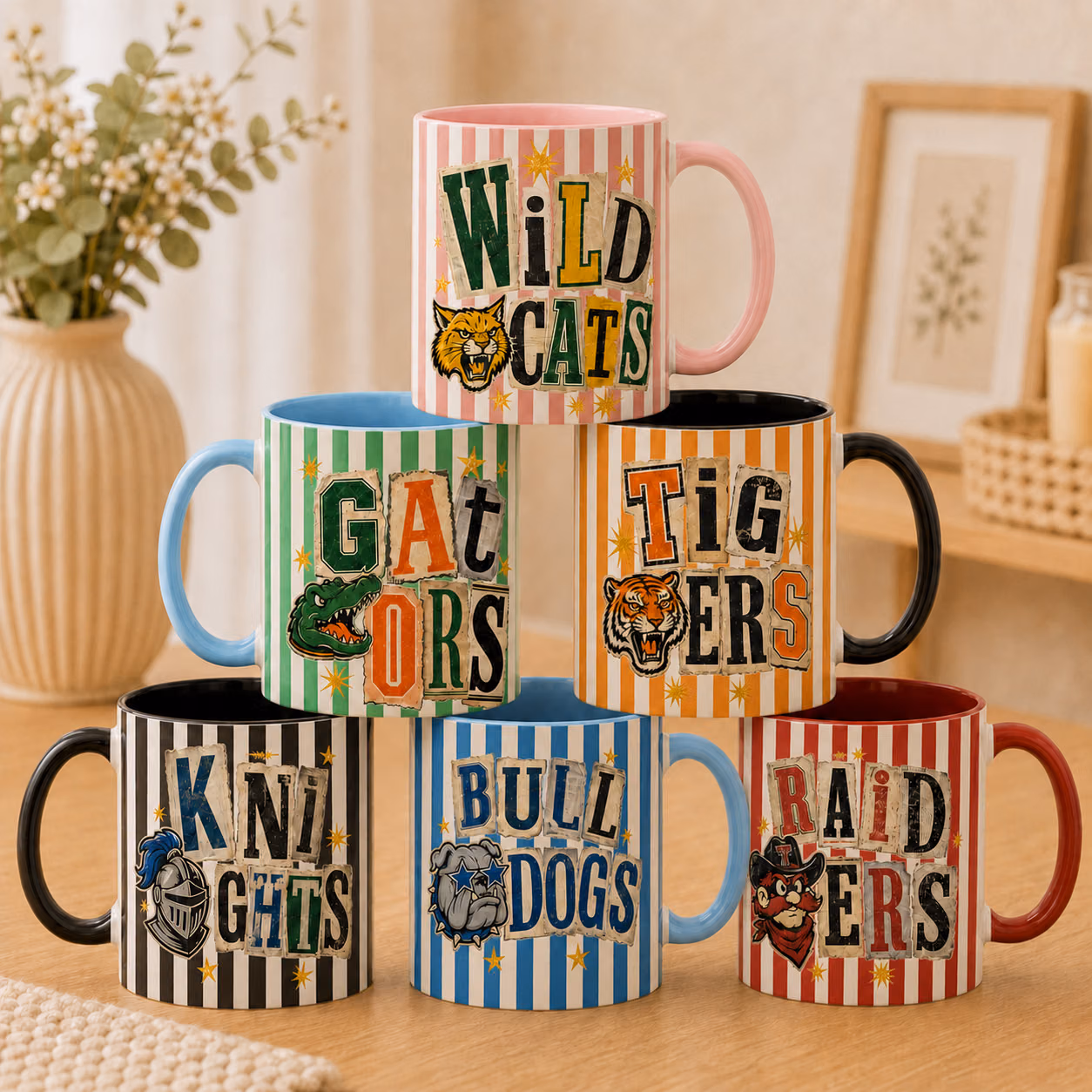 Custom Patchwork School Spirit Mug - Personalized College Mascot Accent Cup