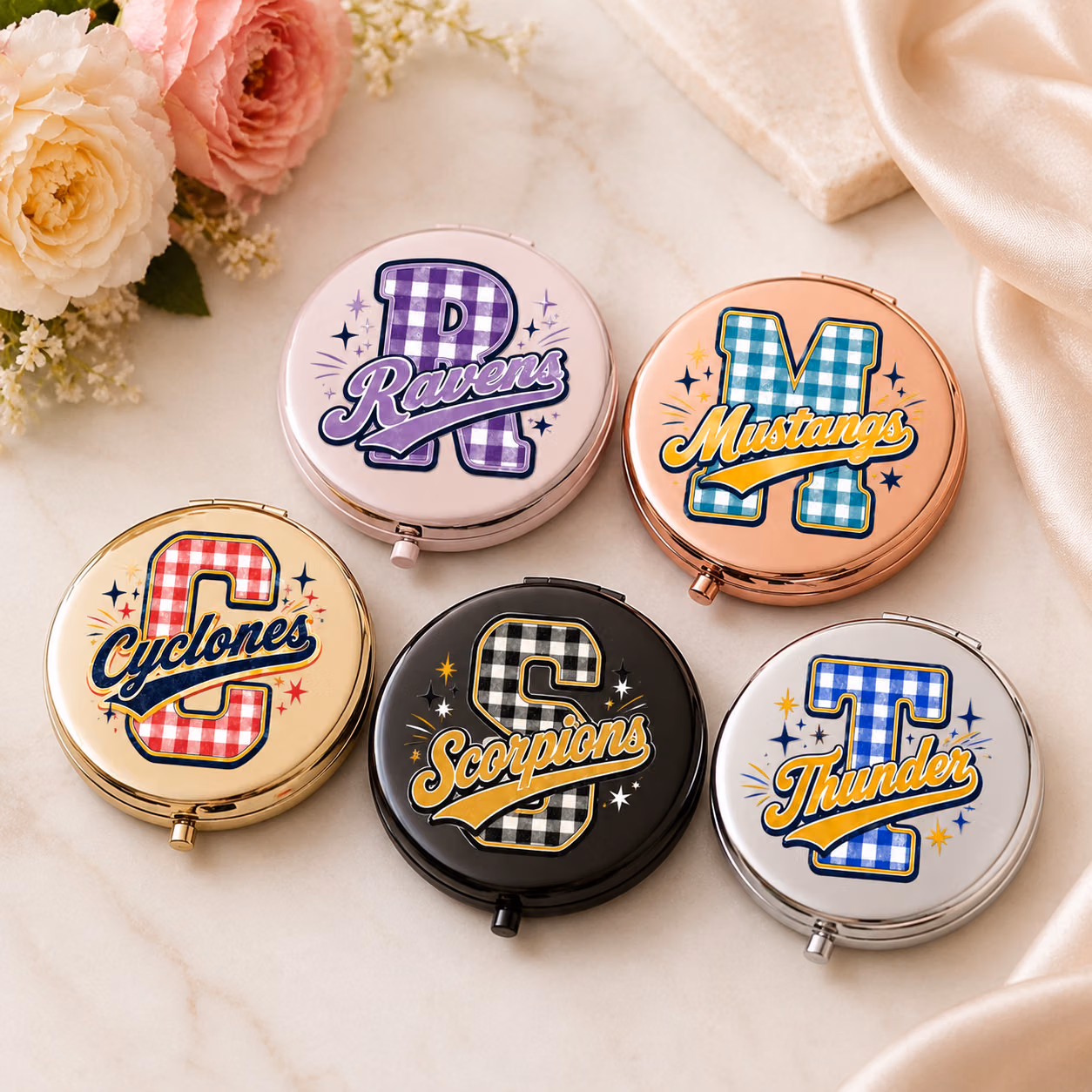 ersonalized Compact Mirror - College Mascot Gingham Monogram