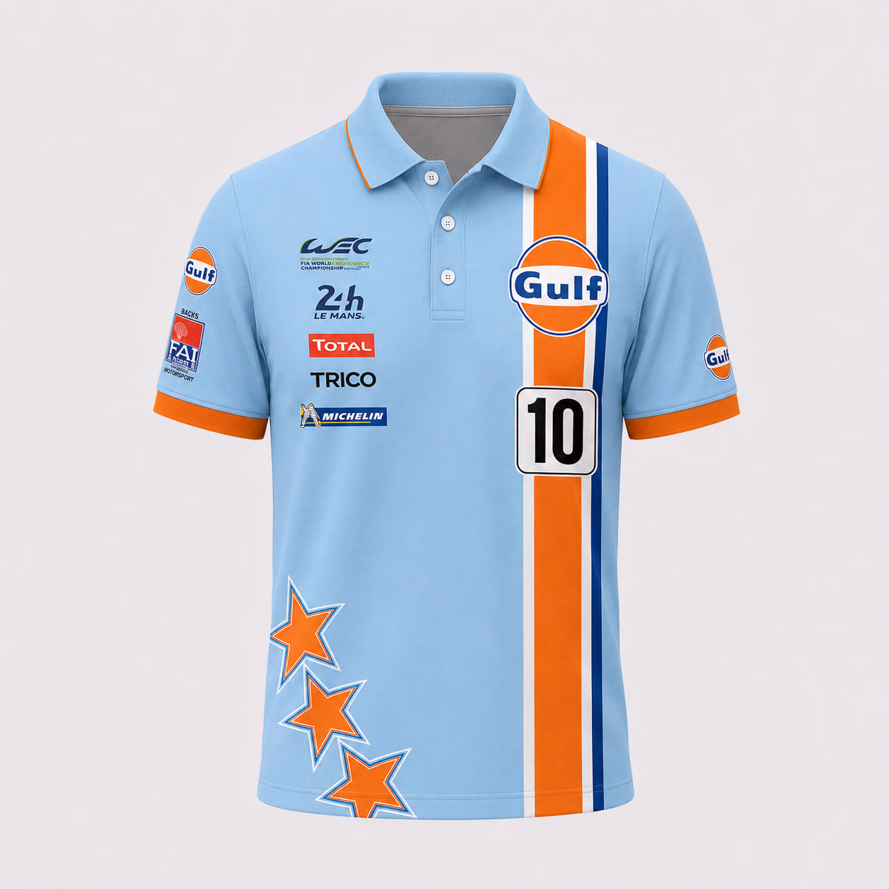 Alternative view of FAI Backs Gulf 50th Anniversary Le Mans Team Custom Polo Shirt