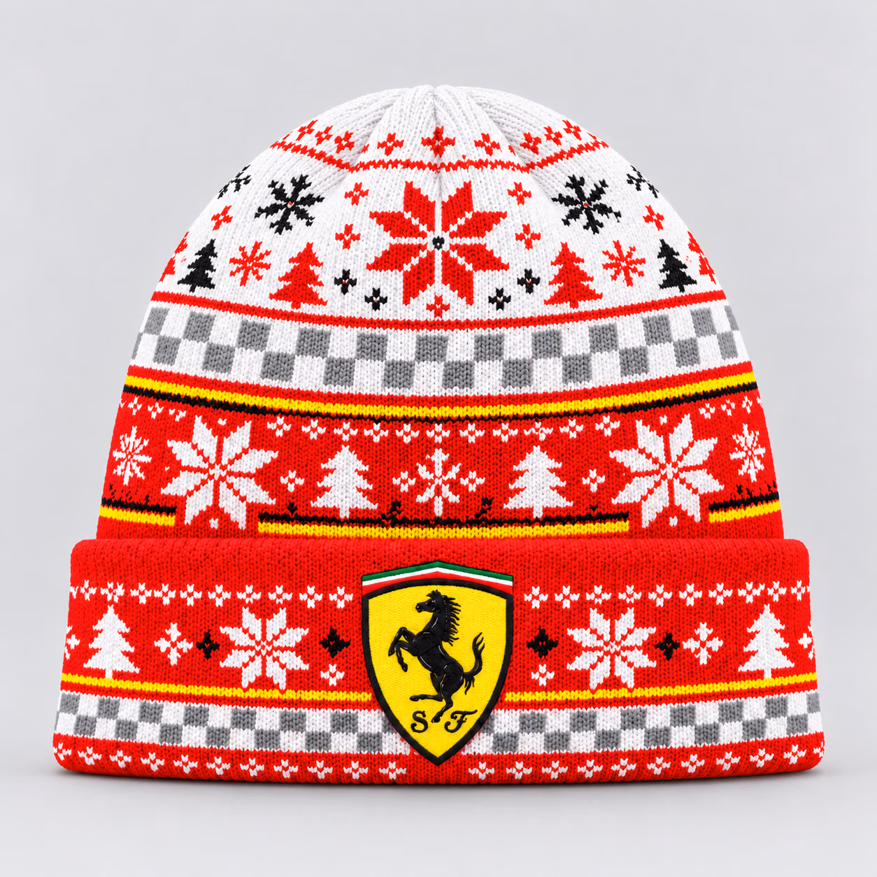 Alternative view of Fer Team Red White Winter Snowflake Inspired Racing Beanie Hat