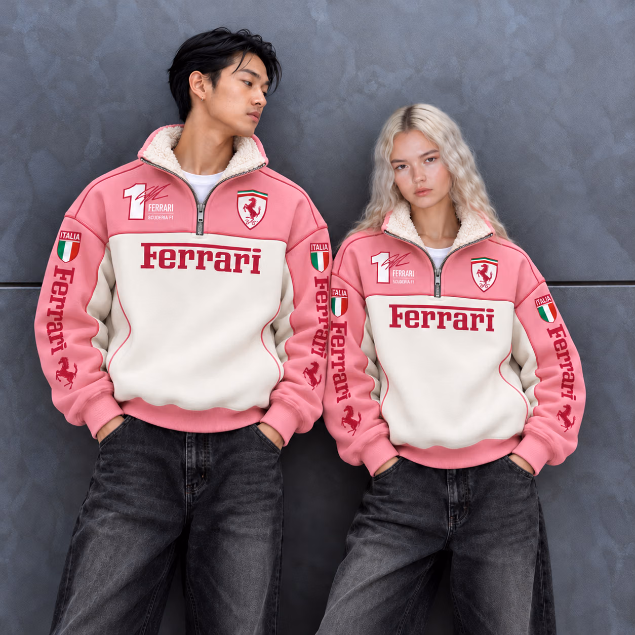Fer Team Sakura Japan JP 2026 Quarter-Zip Sherpa Fleece Pullover Jacket