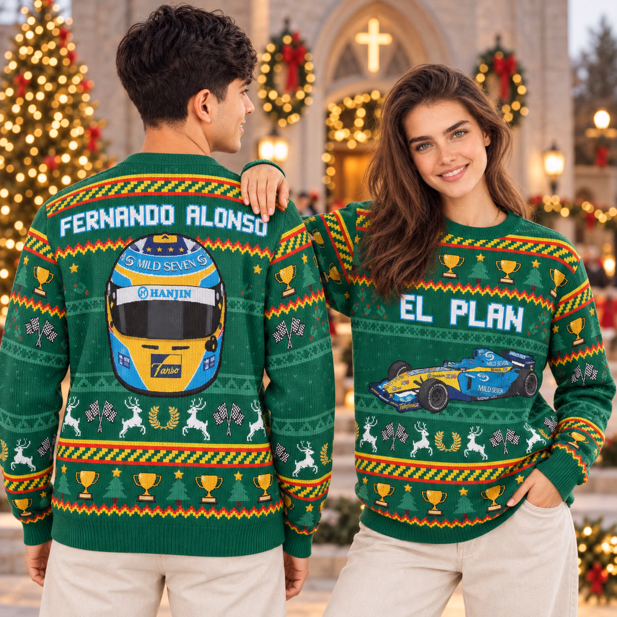 Fernando Alonso Ugly Christmas Sweater - Renault “El Plan” Edition Racing Holiday Sweater