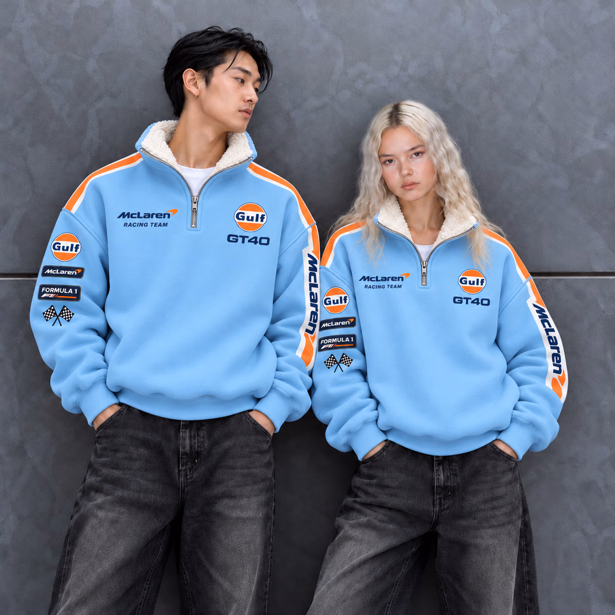 Alternative view of Gulf Racing Retro Collection Quarter-Zip Sherpa Fleece Pullover Jacket