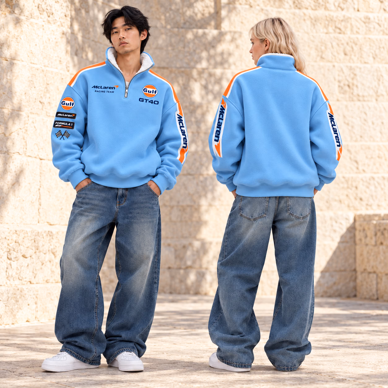 Gulf Racing Retro Collection Quarter-Zip Sherpa Fleece Pullover Jacket