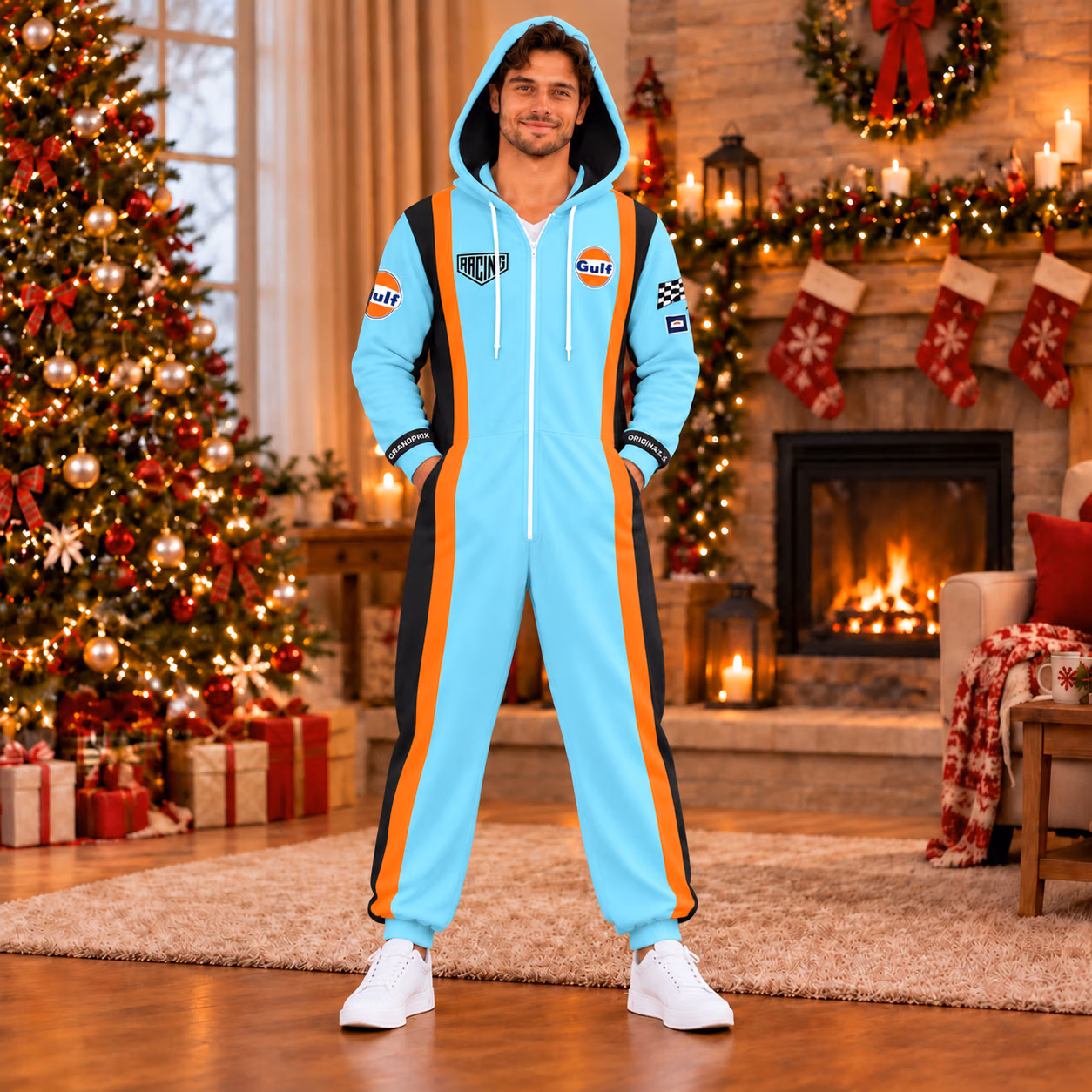 Alternative view of Gulf Racing Team Edition Custom Racing Onesies Pajamas