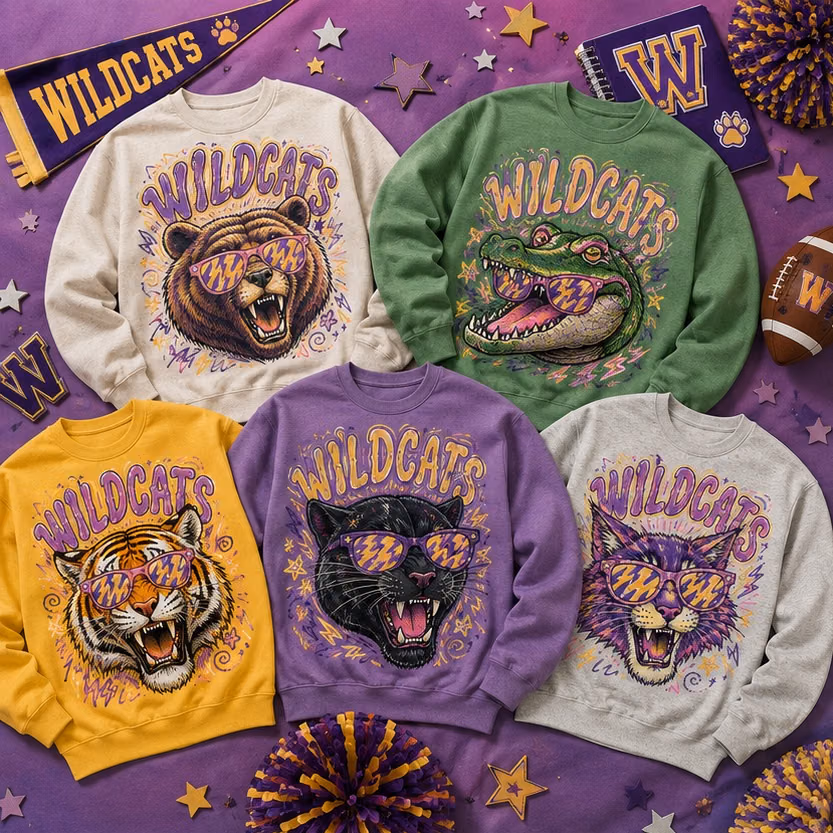 Custom College Sweatshirt - Cool Mascot Sunglasses Game Day Crewneck