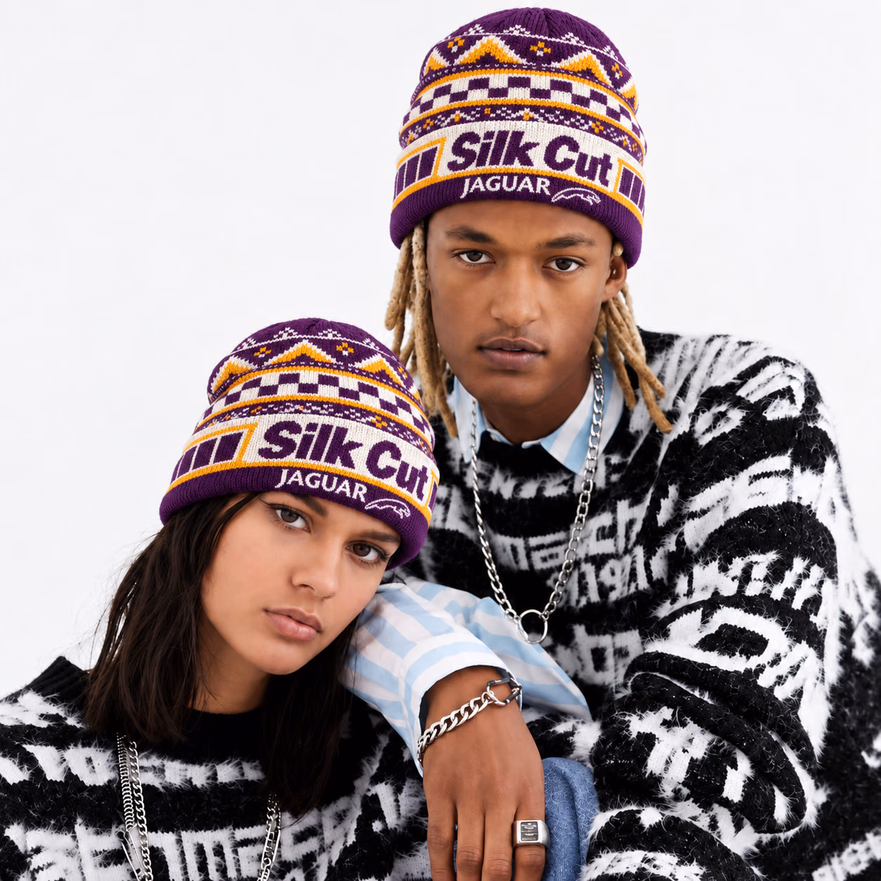 Alternative view of JAG Team Purple White Gold Winter Inspired Racing Beanie Hat