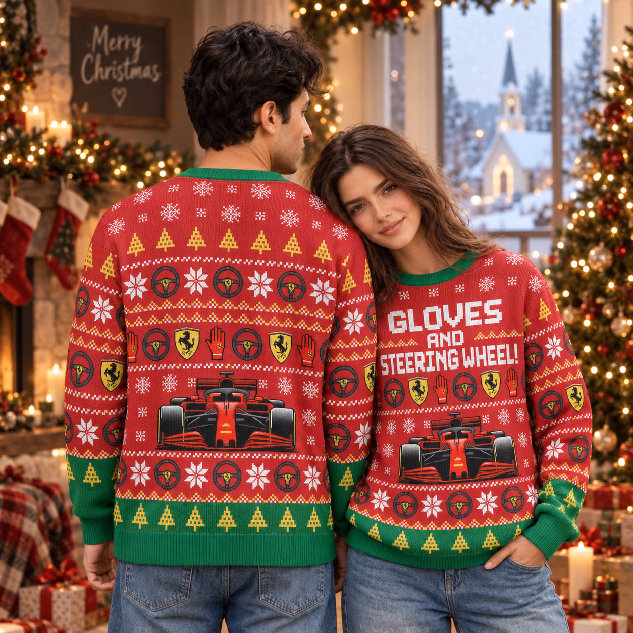 Kimi Raikkonen Ugly Christmas Sweater - SF “Gloves and Steering Wheel” Edition Racing Holiday Sweater