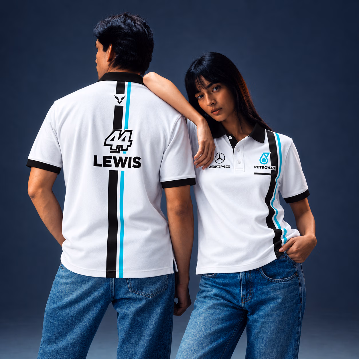 King Lewis #44 Petronas Inspired Mer Team Custom Racing Polo Shirt