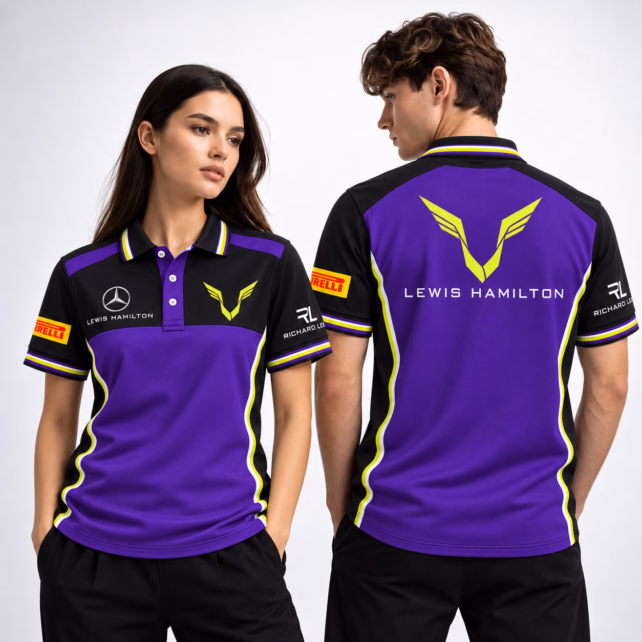 King Lewis #44 Purple & Black Limited Edition Custom Racing Polo Shirt - 2
