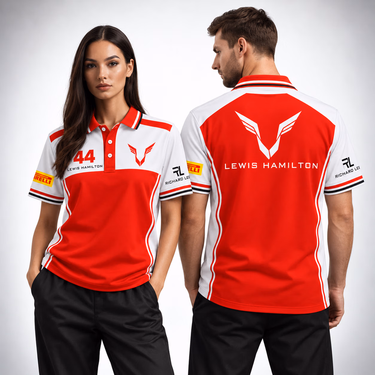 King Lewis #44 White & Red Limited Edition Custom Racing Polo Shirt - 2