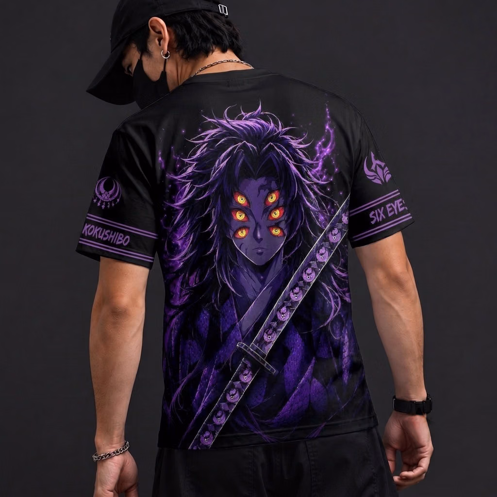 8X Gear - 13 Kokushibo Six Eyes T-Shirt Cosplay Costume KNY Anime Merch All Over Printed Shirts