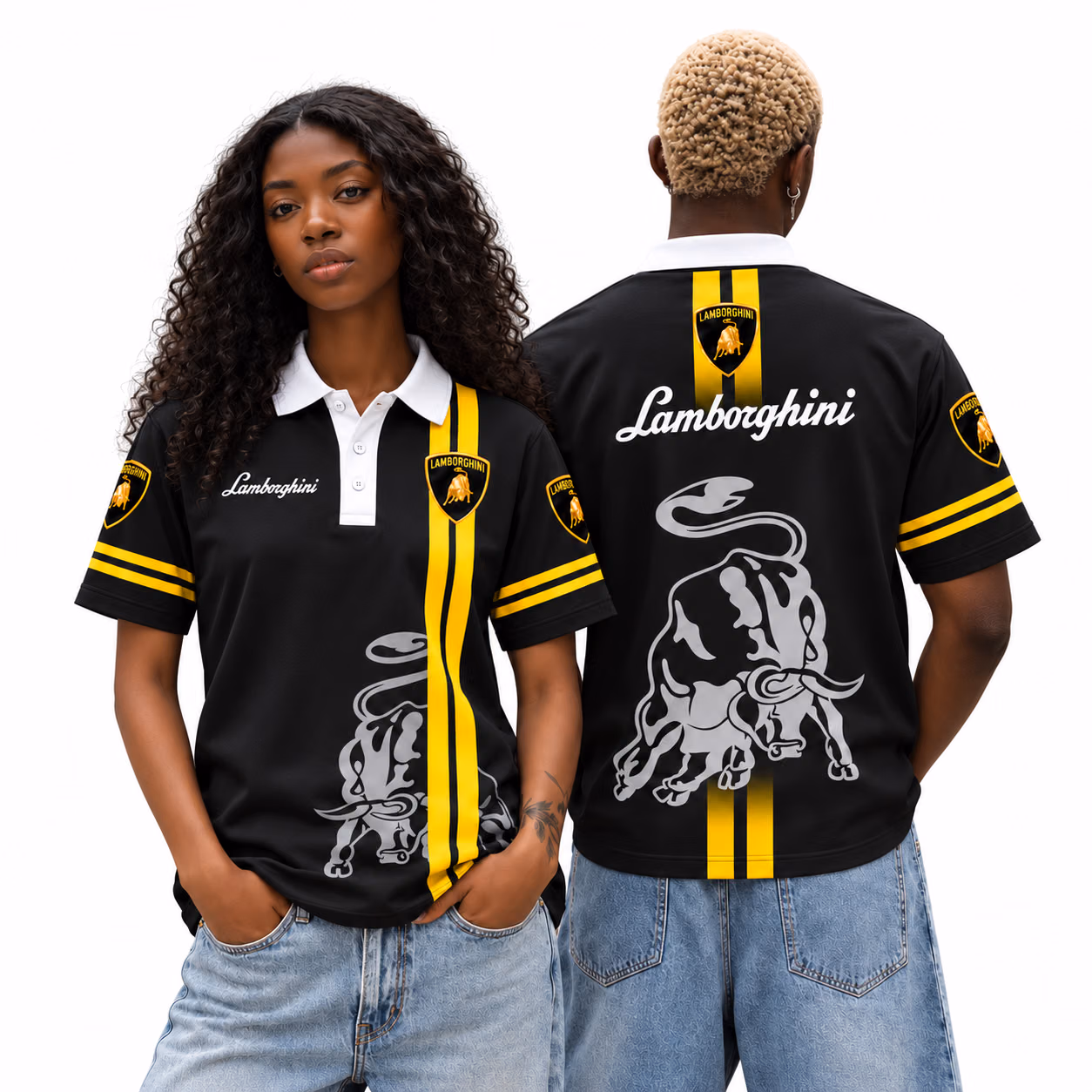 Lamborghini Raging Bull Black & Gold Edition - Custom Racing Polo Shirt
