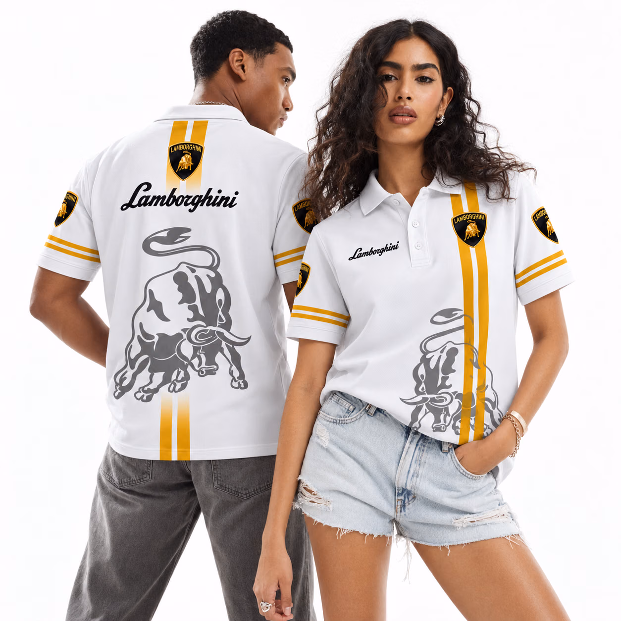 Lamborghini Raging Bull White & Gold Edition - Custom Racing Polo Shirt