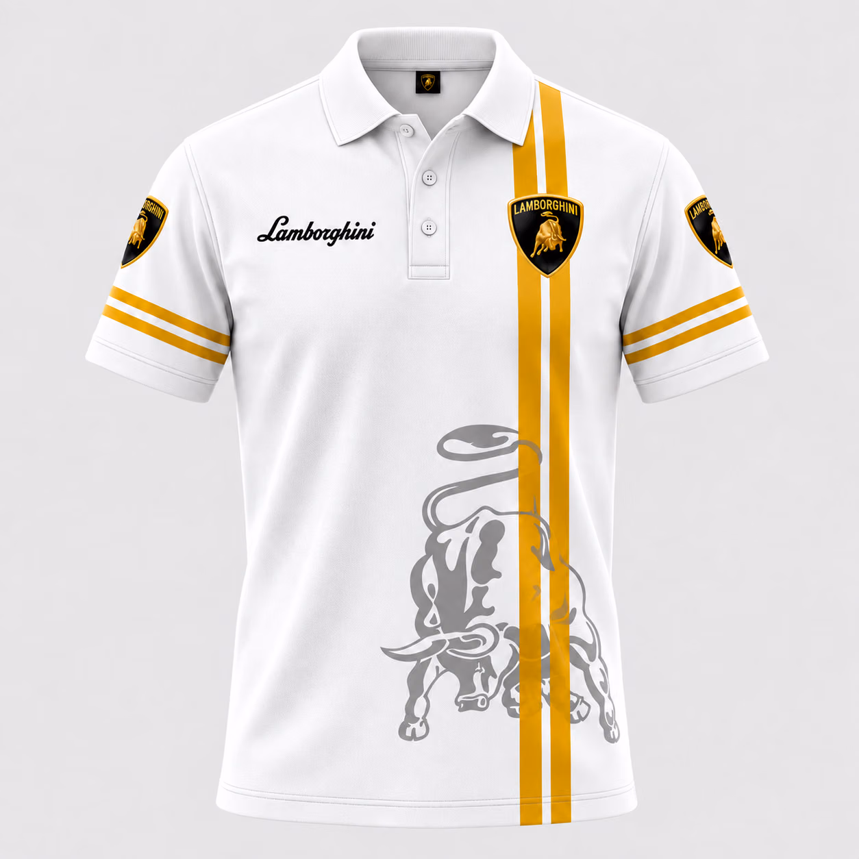 Alternative view of Lamborghini Raging Bull White & Gold Edition - Custom Racing Polo Shirt