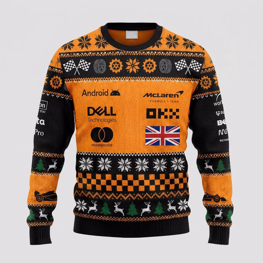 Alternative view of Last Lap Lando 2025 MCL Team Racing Ugly Christmas Sweater