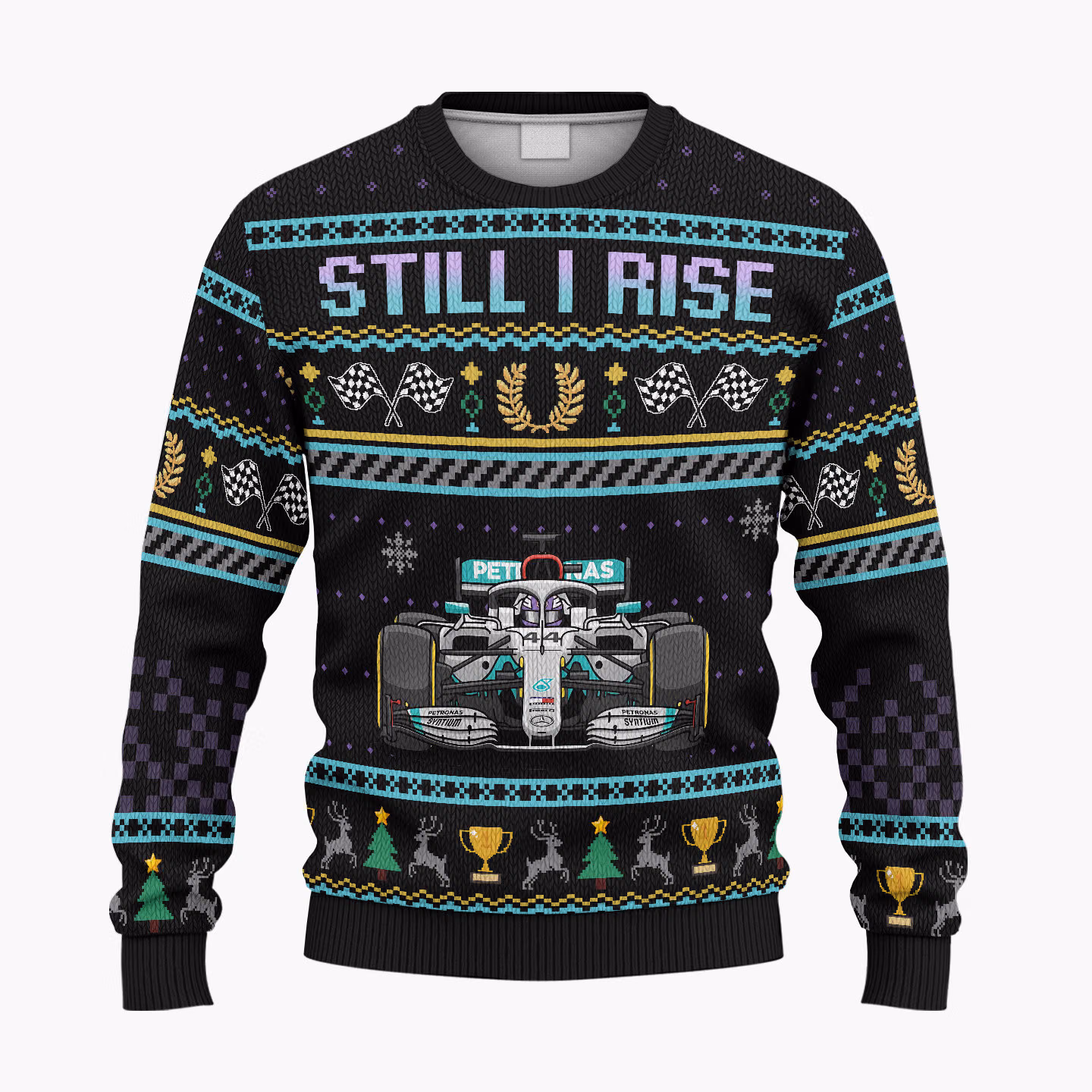 Alternative view of Lewis Hamilton Ugly Christmas Sweater - "Still I Rise" Edition Racing Holiday Sweater