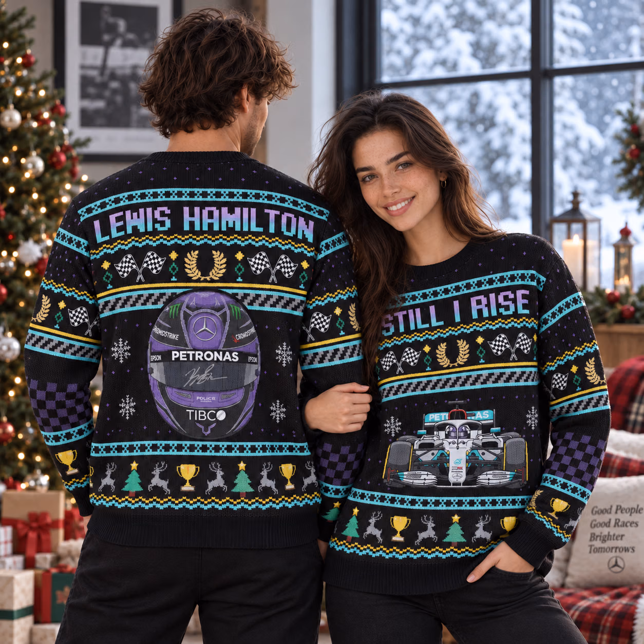 Lewis Hamilton Ugly Christmas Sweater - "Still I Rise" Edition Racing Holiday Sweater