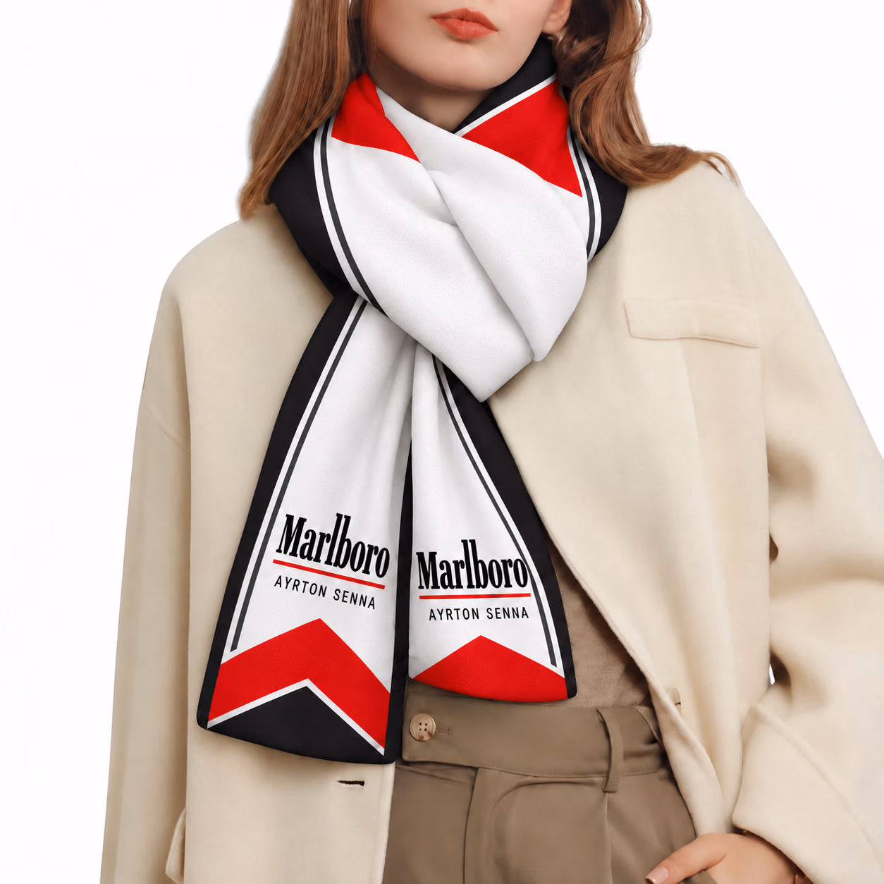 Magic Senna Red White Heritage Inspired Motorsport Racing Scarf