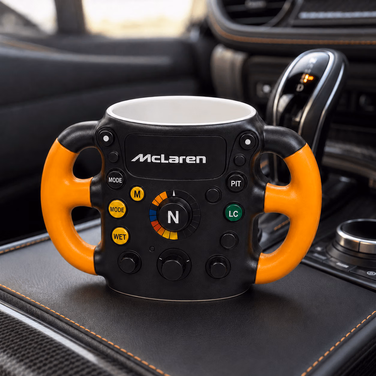 Alternative view of MCL Team Steering Wheel 3D Coffee Mug | Racing Fan Gift