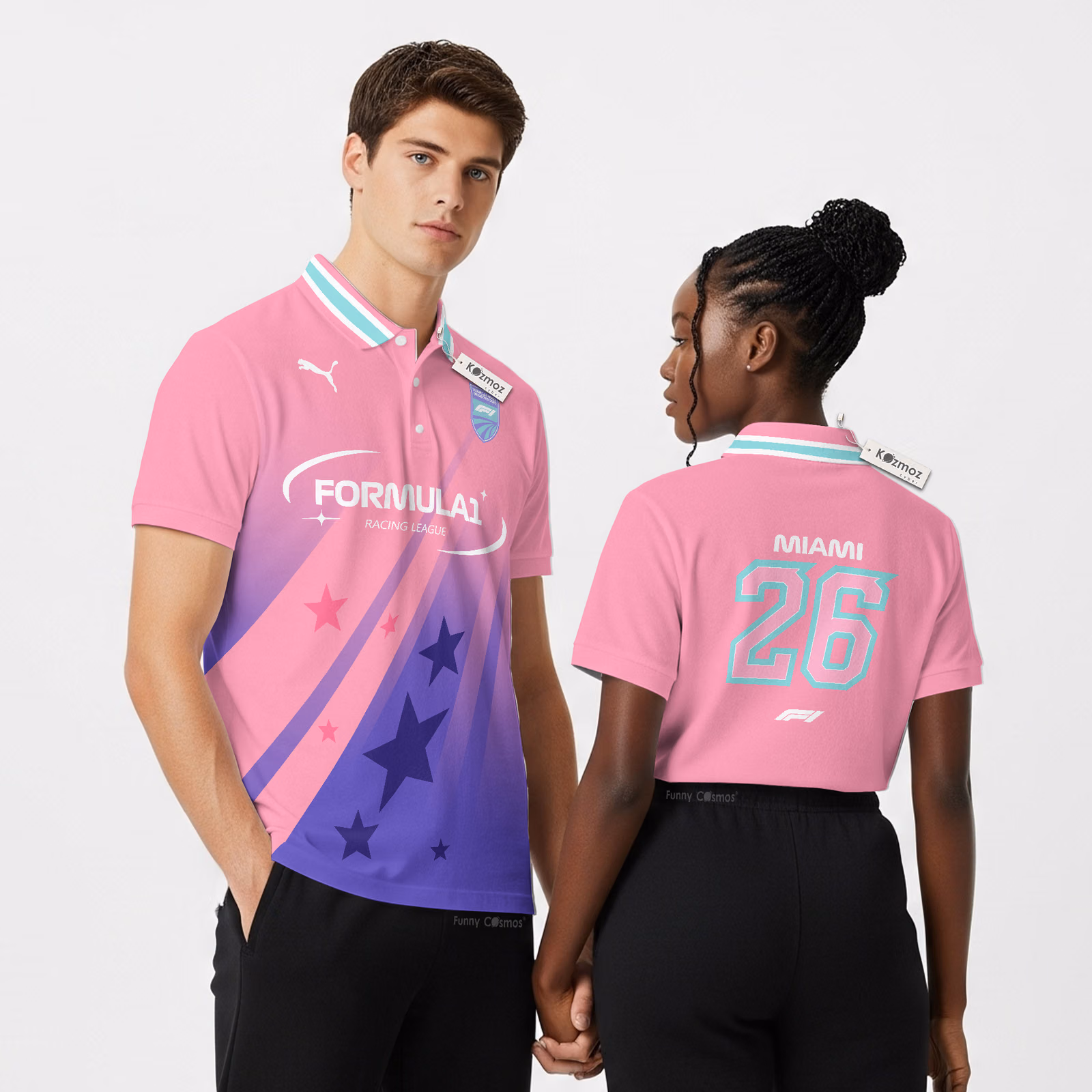 Miami Neon Polo Pink Circuit Custom Polo Shirt