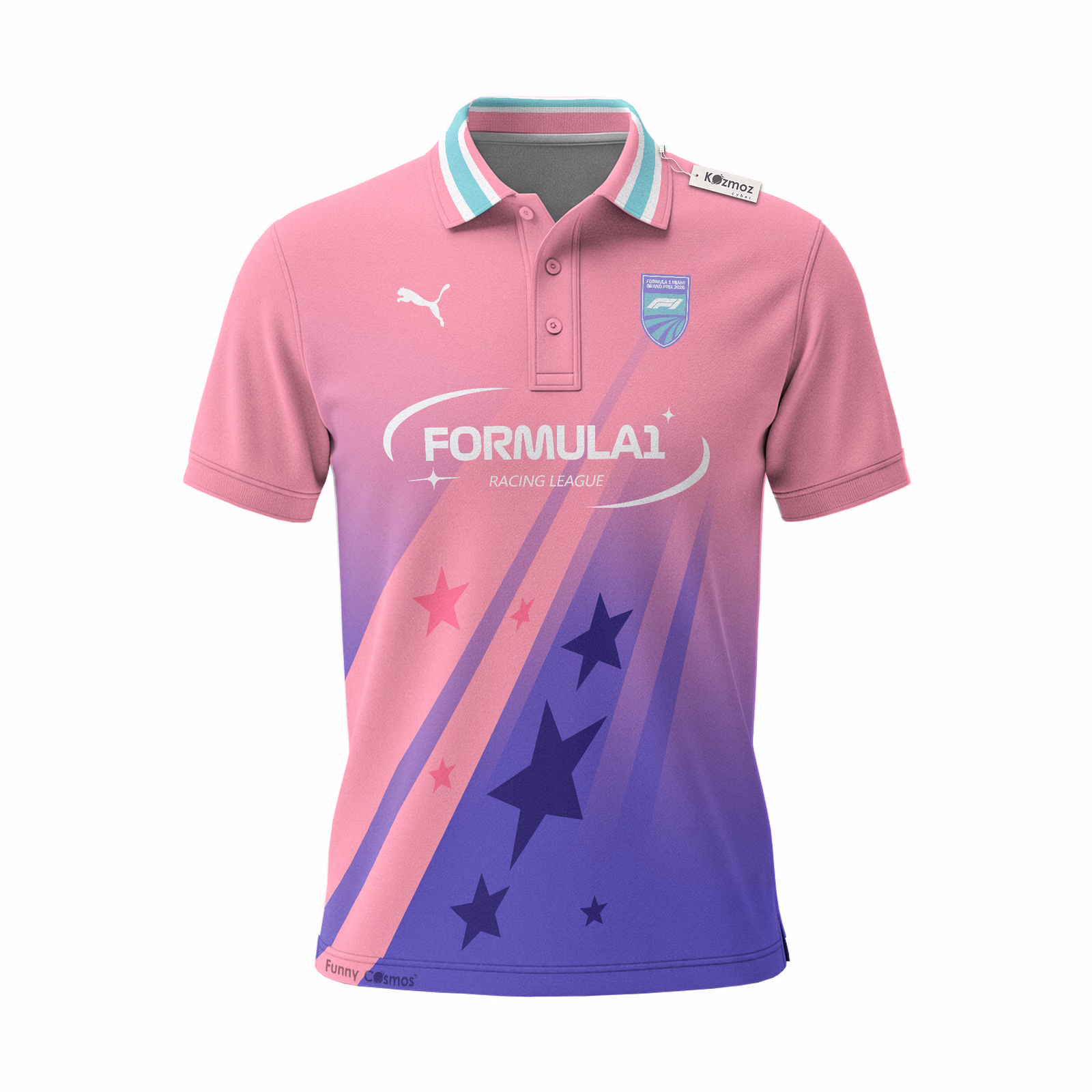 Alternative view of Miami Neon Polo Pink Circuit Custom Polo Shirt