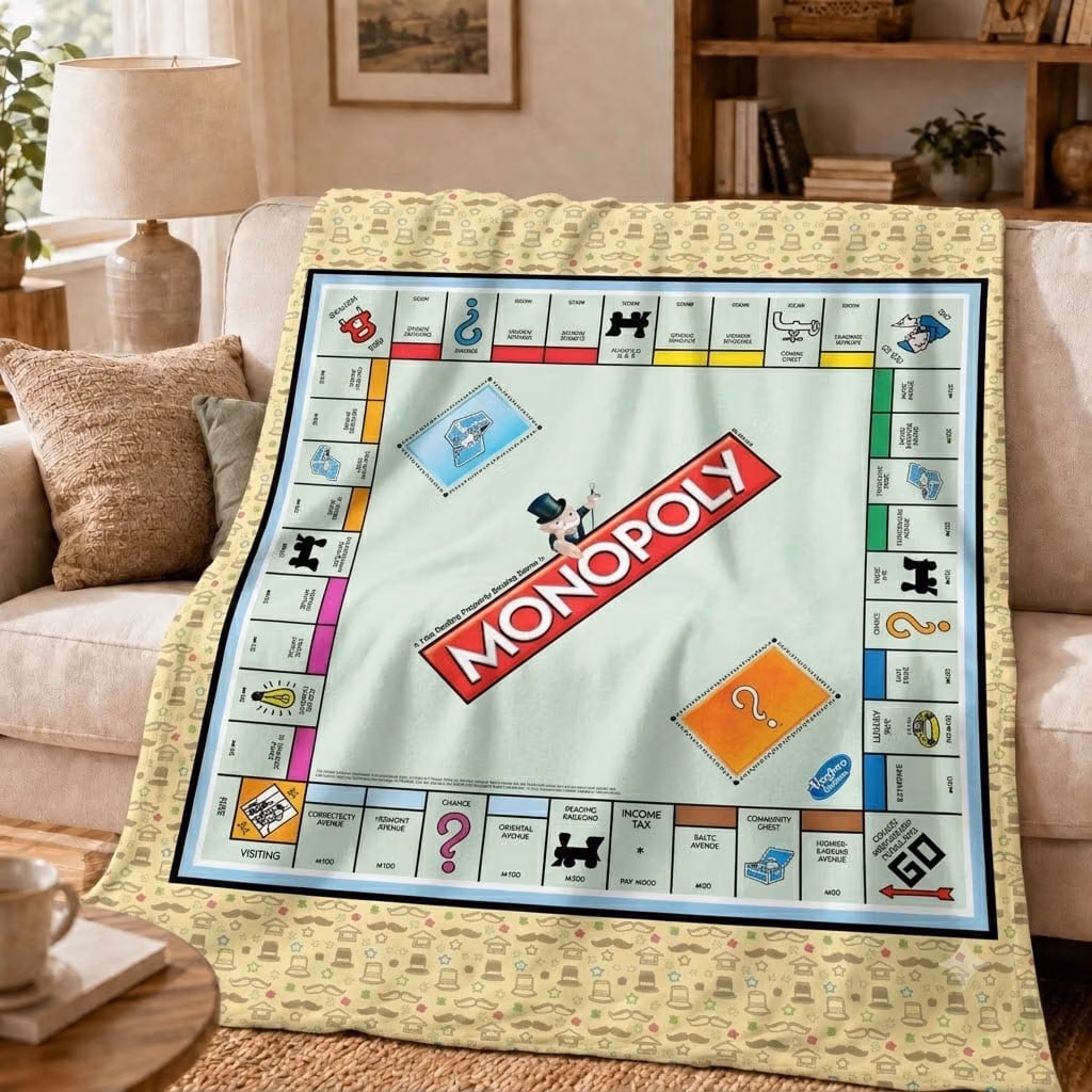 Monopoly Board Game Throw Blankets, Classic Tabletop Art Throw