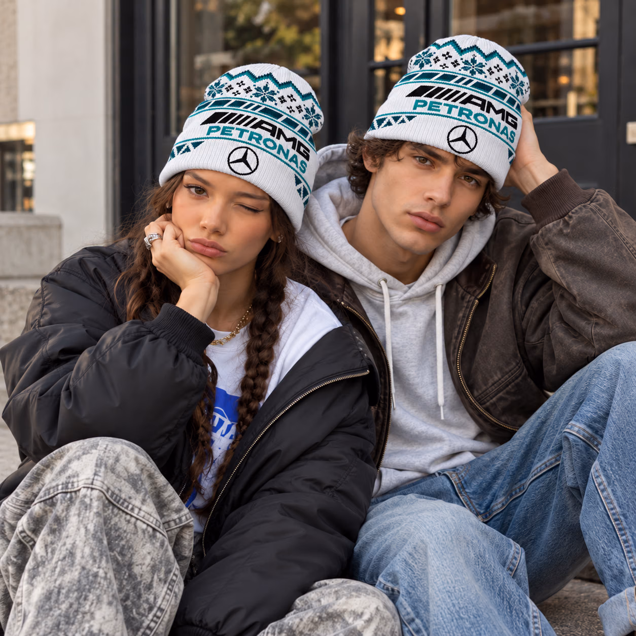 Mr. Saturday #63 Mer Team White Teal Winter Inspired Racing Beanie Hat