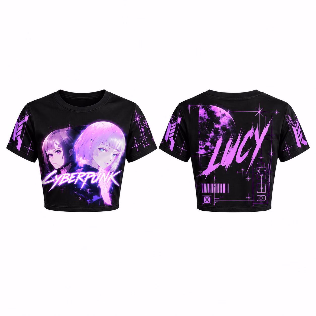 Alternative view of Neon Hacker Girl Neon City Anime Crop top And Baggy Set Anime Clothes