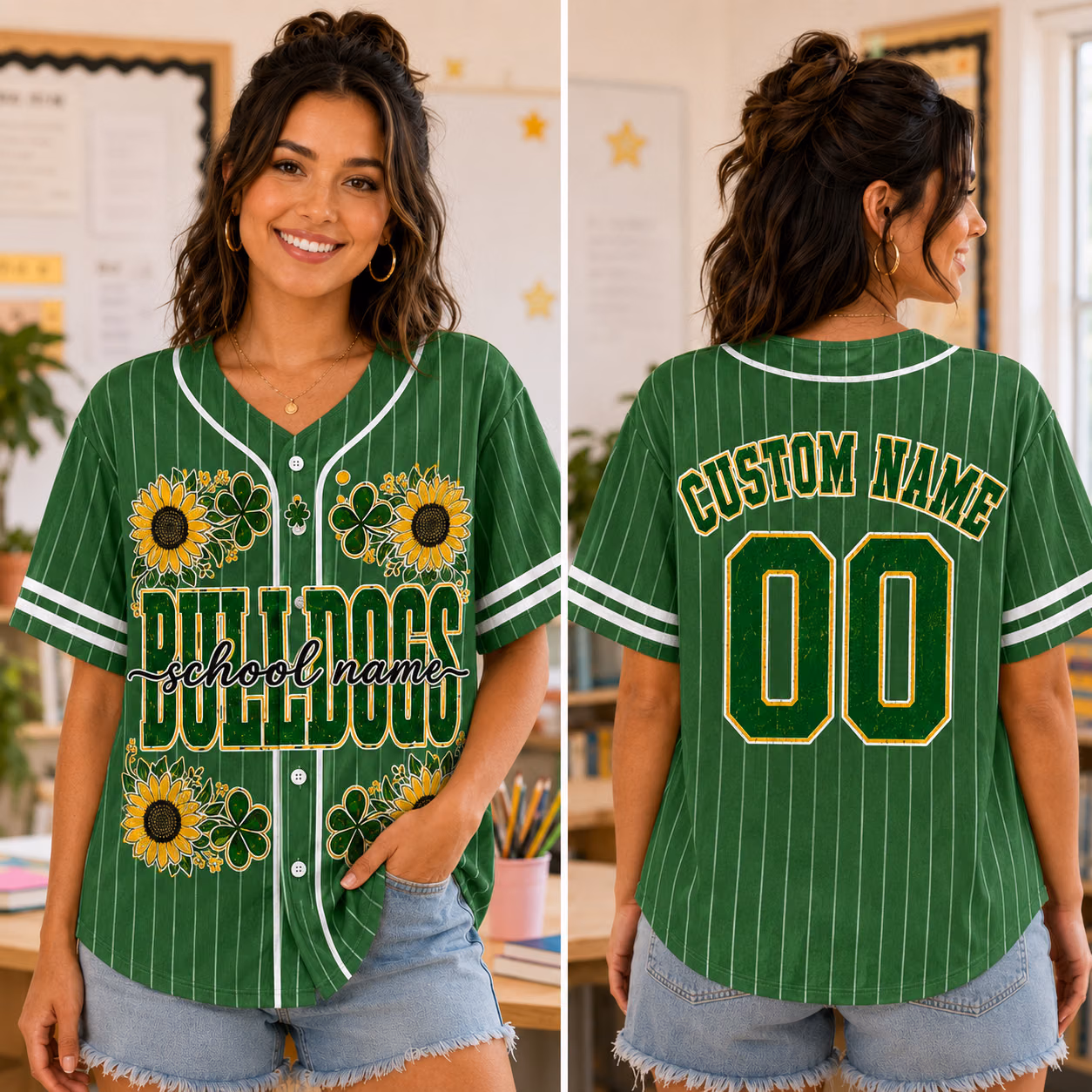 Alternative view of Custom Floral Game Day Baseball Jersey - Personalized School Spirit Shirt