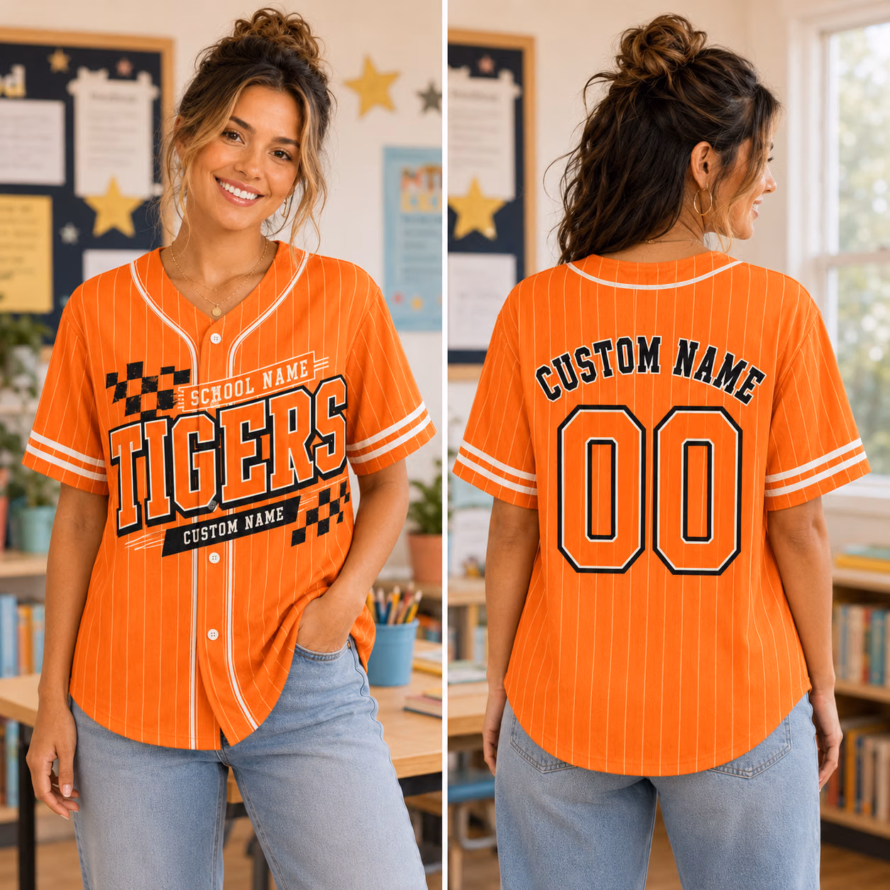 Alternative view of Personalized College Baseball Jersey – Custom Checkered Name & Number For Game Day