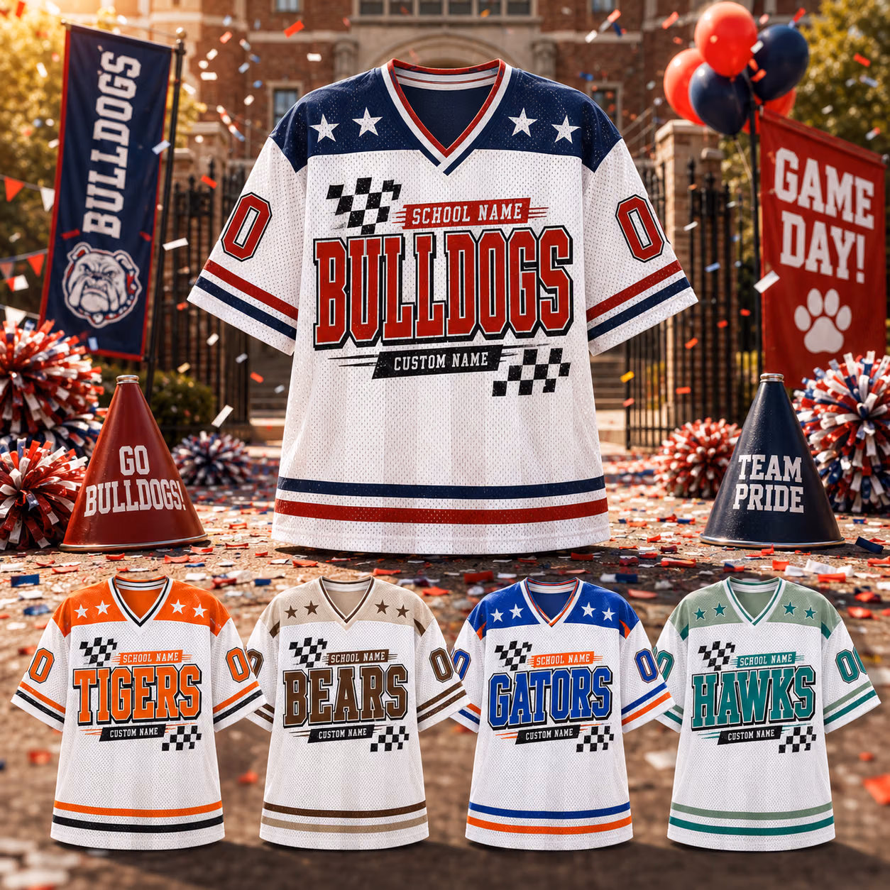 Alternative view of Custom College Football Jersey - Personalized Checkered Game Day Shirt