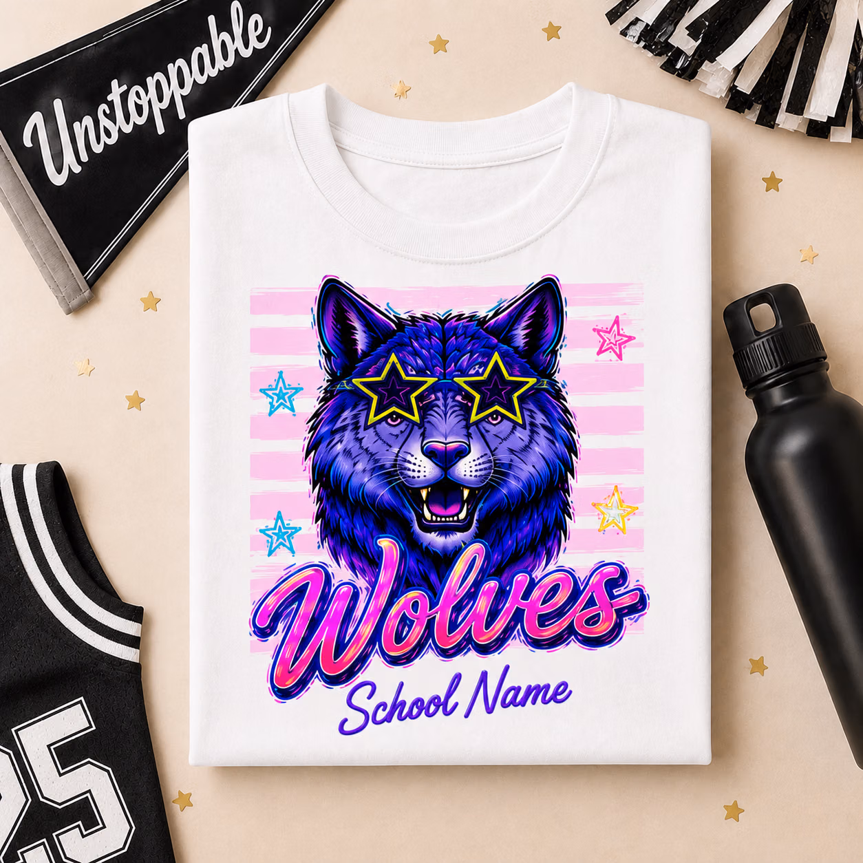 Custom College Mascot Sweater- Neon Star Glasses Mascot Crewneck 7 Custom College Mascot Sweater- Neon Star Glasses Mascot Crewneck - Image 7