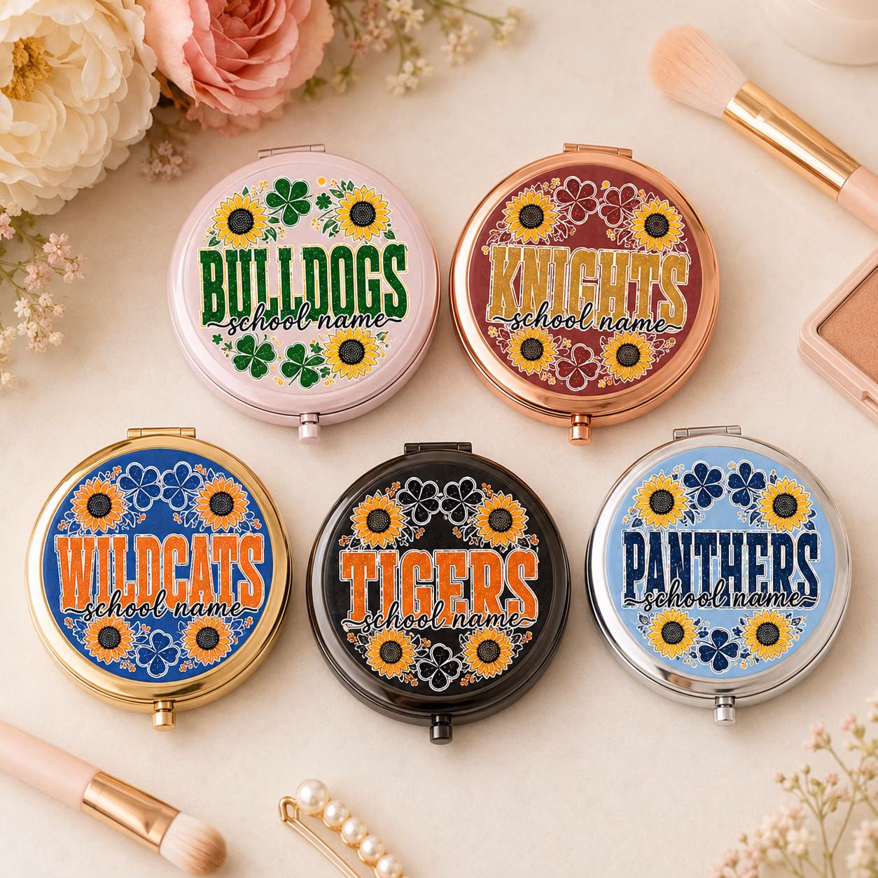 Personalized Compact Mirror - Sunflower College Mascot Mirror
