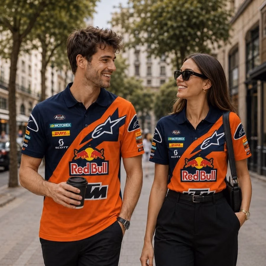 RB Factory Moto Racing Championship 230 GSM Honeycomb Pique Knit Polo Shirt in Midnight Navy and Orange