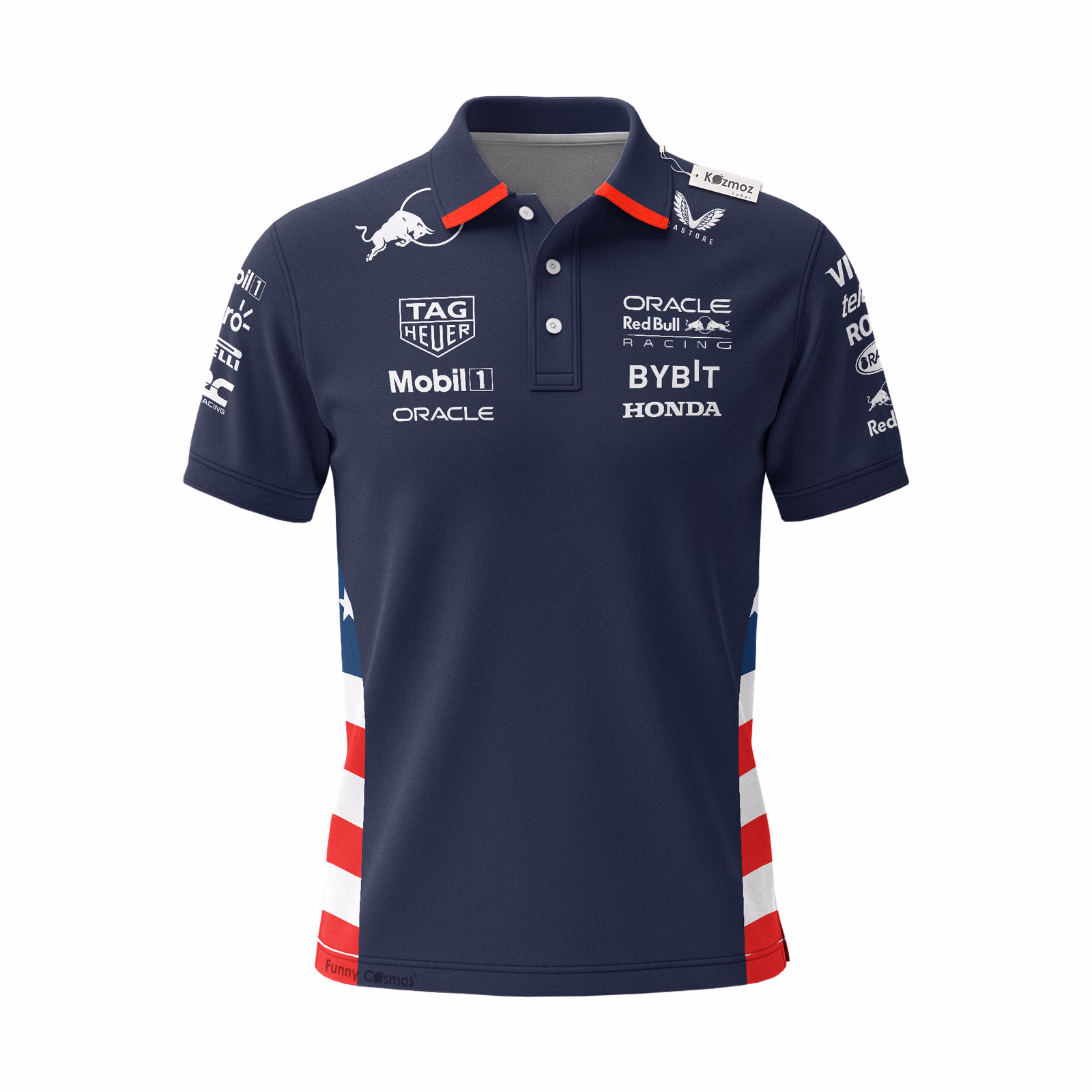 Alternative view of RBR F1 American Flag Custom Polo Shirt
