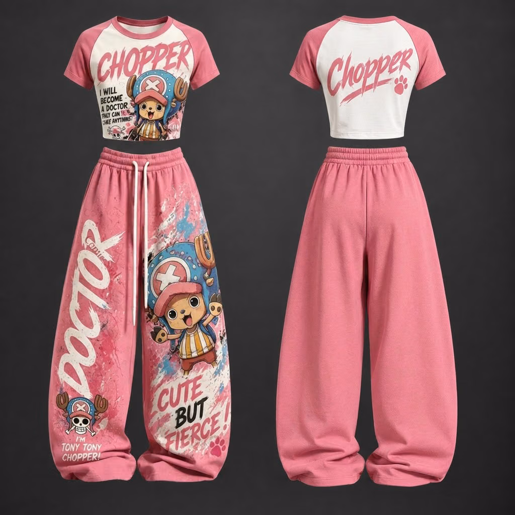 Cute Reindeer Doctor Grand Line Voyage Crop top And Baggy Set Anime Clothes