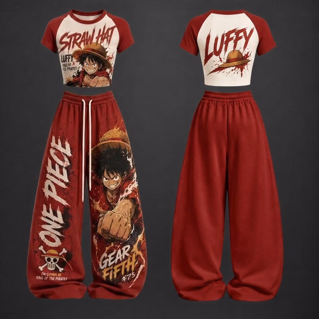 Straw Hat Captain Grand Line Voyage Crop top And Baggy Set Anime Clothes