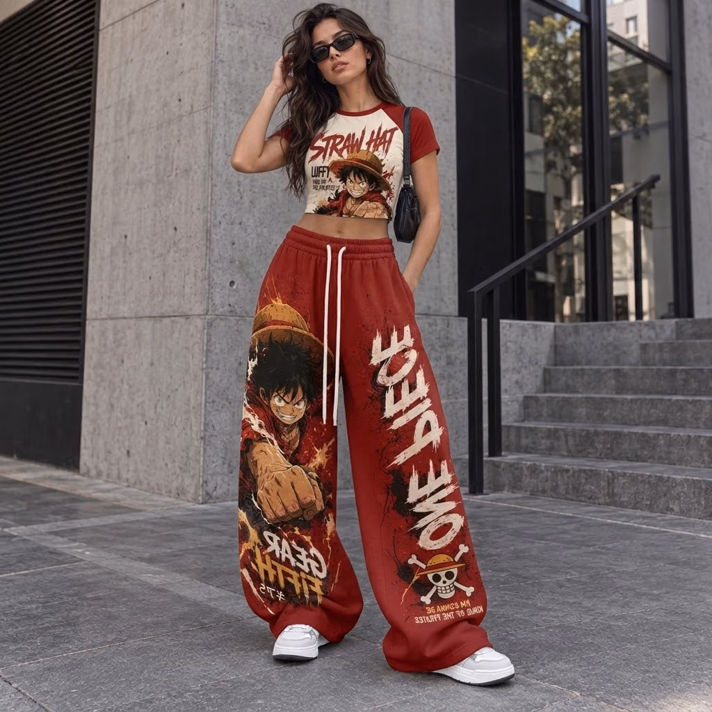 Alternative view of Straw Hat Captain Grand Line Voyage Crop top And Baggy Set Anime Clothes