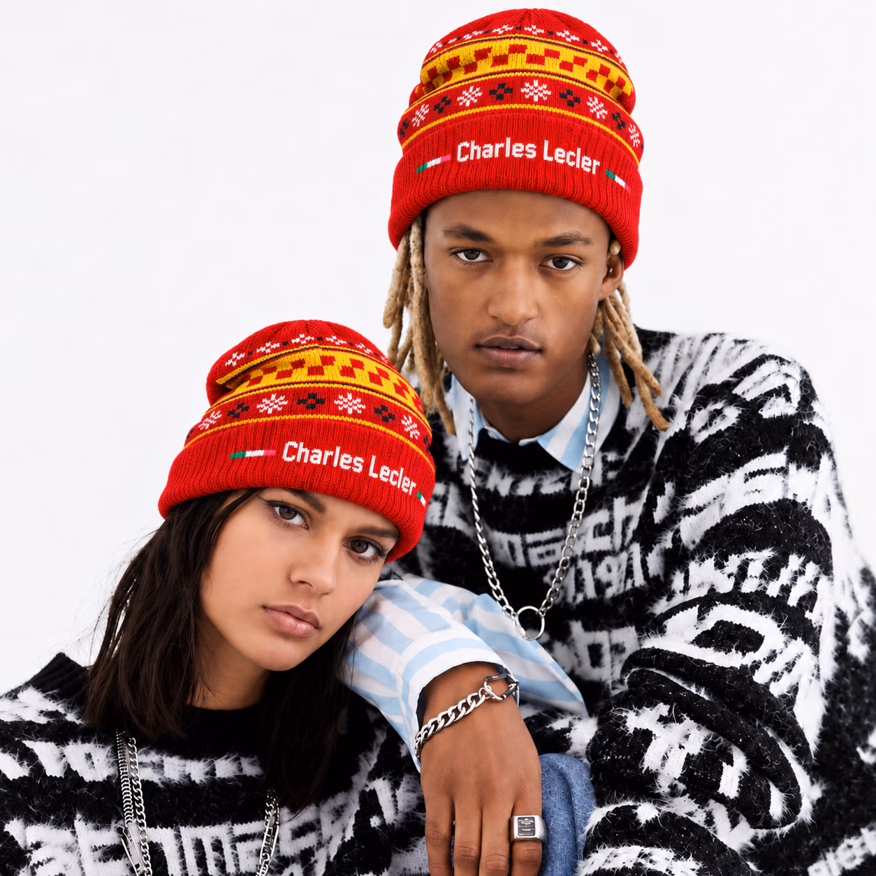 Alternative view of Saint Charles #16 Fer Team Red Yellow Winter Inspired Racing Beanie Hat