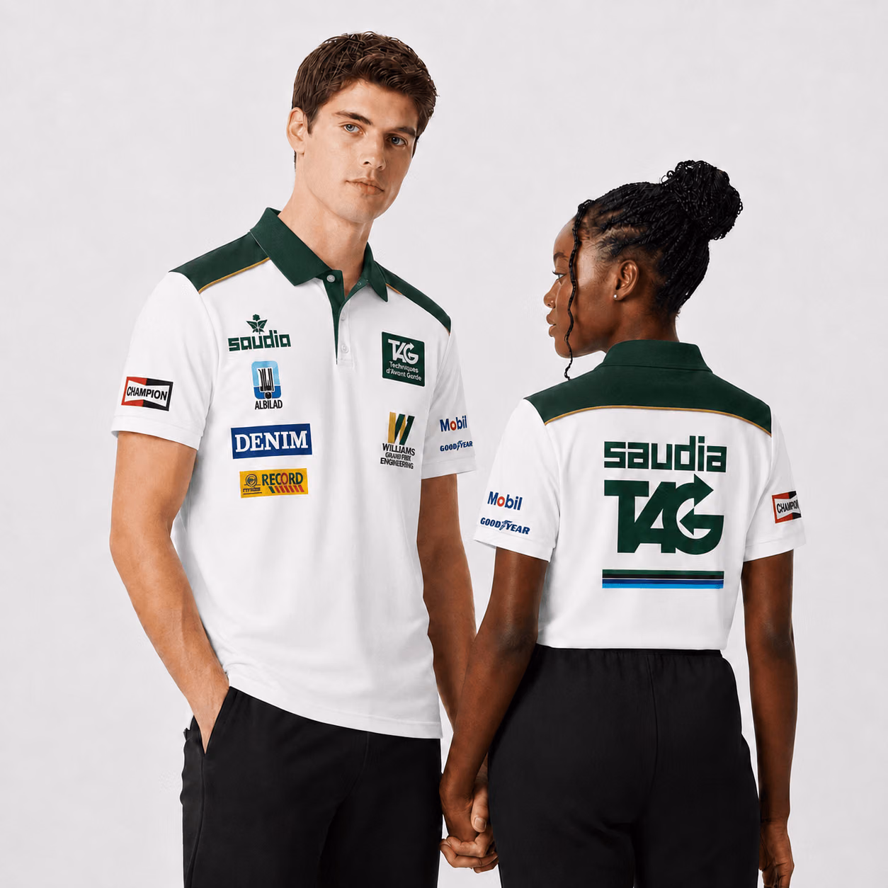 Saudia Tag Williams 1983 Pit Crew Shirt Rare Version Green White - Fan Inspired Polo Shirt